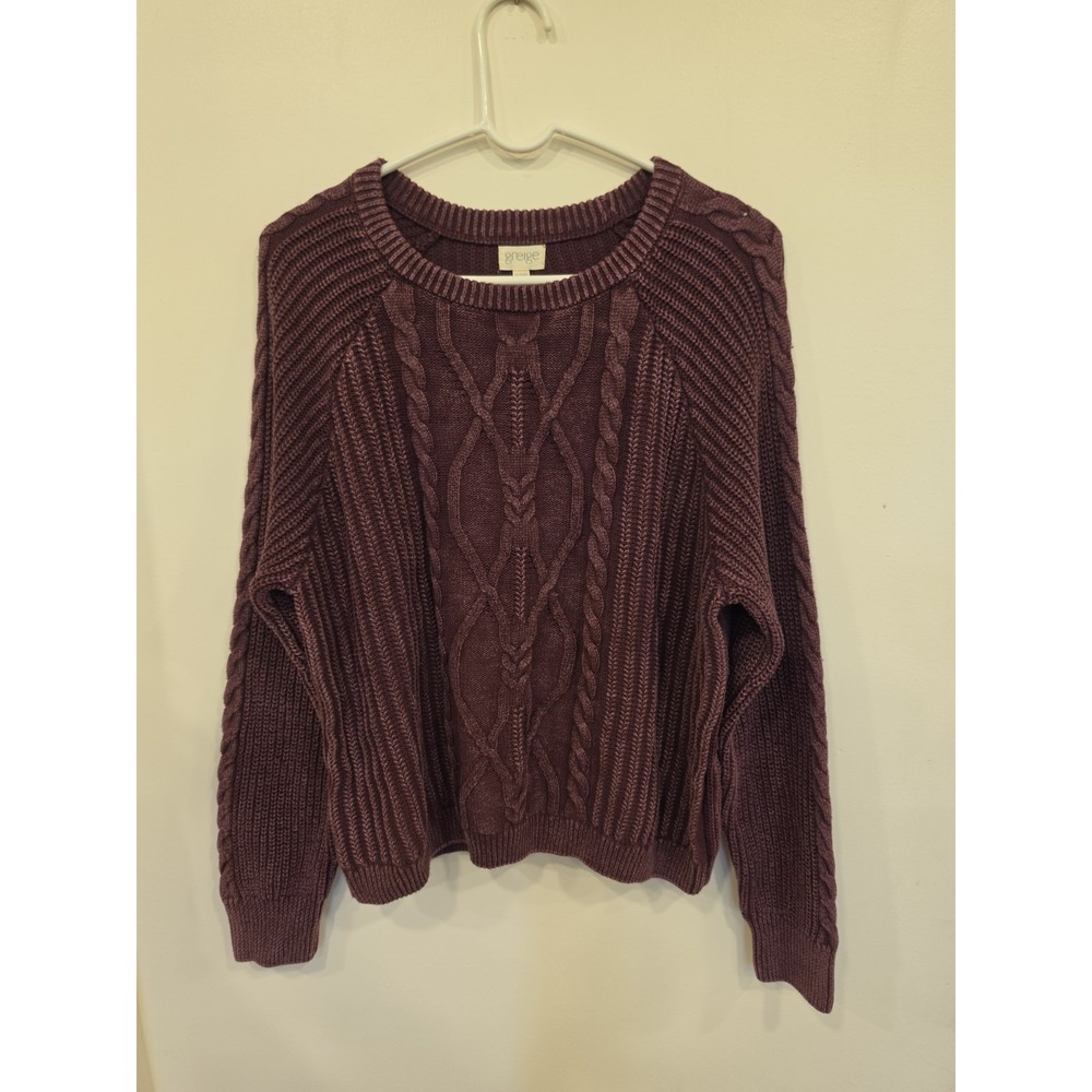 Greige Cable Knitted Sweater 100% Cotton Boho Cottage Core Cozy Women's XL